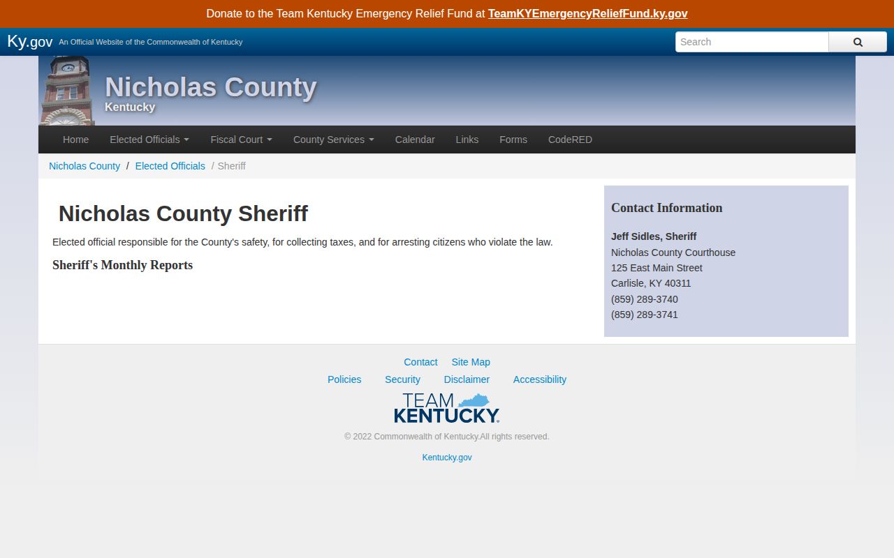Nicholas County Sheriff official page and monthly reports route