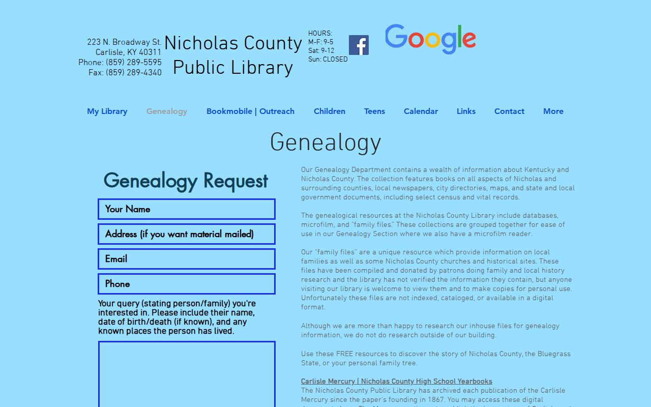 Nicholas County Public Library Carlisle Mercury archive information